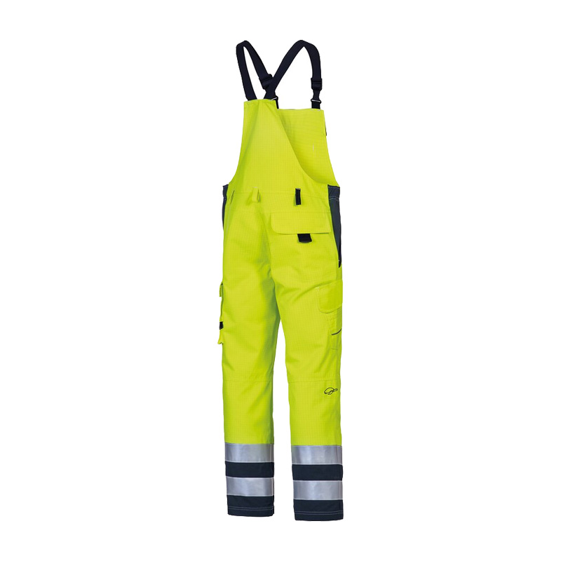 HB Protective Wear MODarc & vis MultiNorm Latzhose 4 kA + 7 kA APC2, gelbe Warnschutz-Latzhose mit Reflexstreifen und Trägern für Lichtbogenschutz