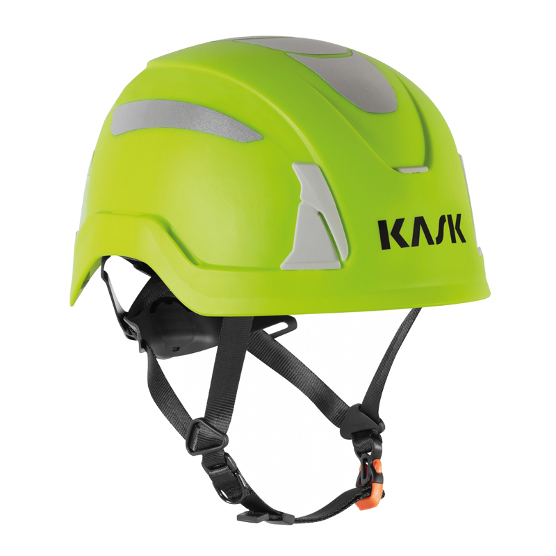 KASK PRIMERO HI VIZ Industriehelm in Neongelb mit Reflexelementen und Kinnriemen, zertifiziert nach EN 397 und EN 50365