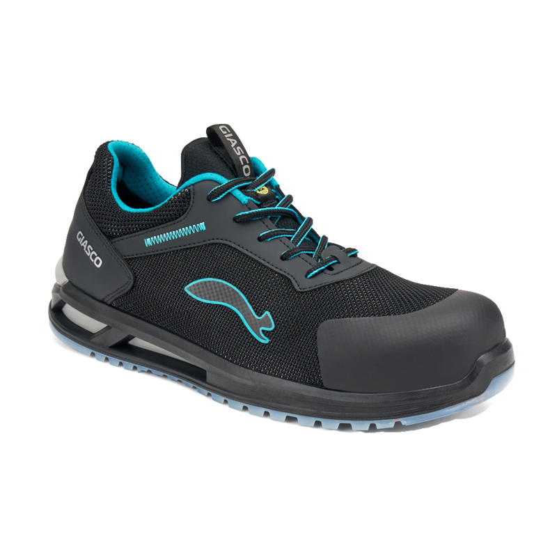 Giasco 3Hybrid ESD Itaca S1PL Sicherheitsschuh in Schwarz mit blauen Details, metallfrei, mit Composite-Zehenschutzkappe, textiler Durchtrittschutzsohle und starker Dämpfung