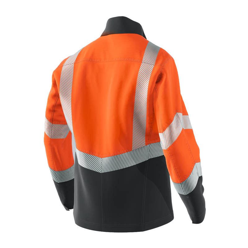 Rückansicht der BP 2208 Hi-Vis MultiNorm Jacke extra leicht 4 kA | APC1 von BP Bierbaum Proenen in Orange-Schwarz mit Reflexstreifen