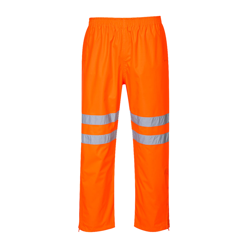 PortWest RT61 RIS Warnschutz-Regenhose in Orange mit Reflexstreifen, atmungsaktiv, wasserdicht und winddicht, Klasse 2