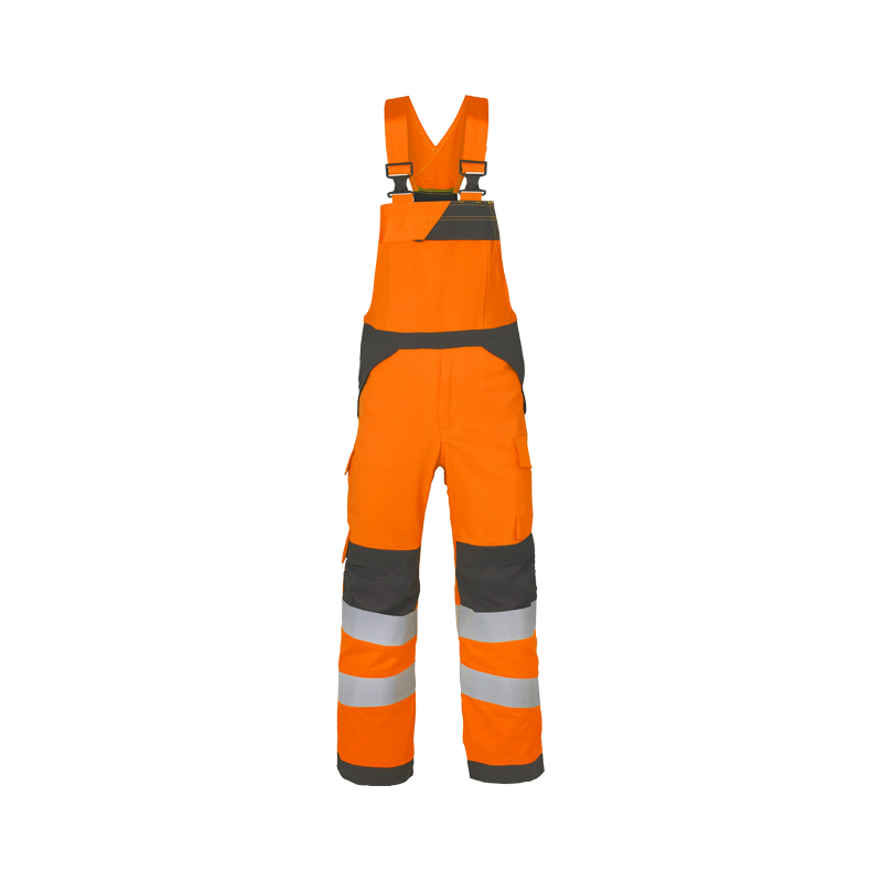 HaVeP Multi Protector+ MultiNorm Warnschutz Latzhose Klasse 2 APC1, orange-grau, mit Reflexstreifen und Trägern, Frontansicht