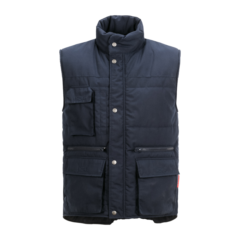 Planam robuste Turbo Weste mit vielen Taschen in Navy, gefütterte Arbeitsweste mit Stehkragen, Druckknopfleiste und mehreren Brust- und Seitentaschen