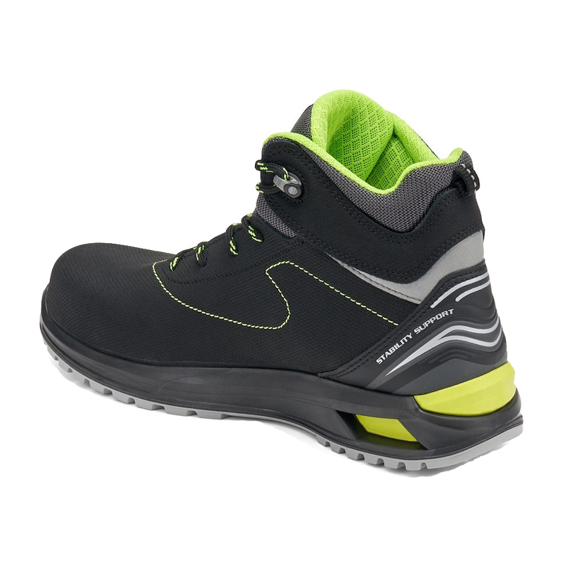 Giasco 3Hybrid ESD Bali S3L Sicherheitsstiefel in Schwarz-Grün, knöchelhoch, metallfrei, wasserabweisend und mit maximaler Dämpfung