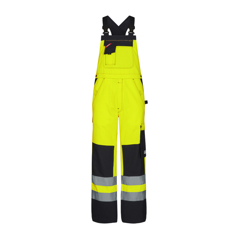 Engel Safety+ 3235-825 MultiNorm Warnschutz-Latzhose in Gelb/Schwarz mit Reflexstreifen, antistatisch, flammhemmend und robust, Schutz 4 kA APC1