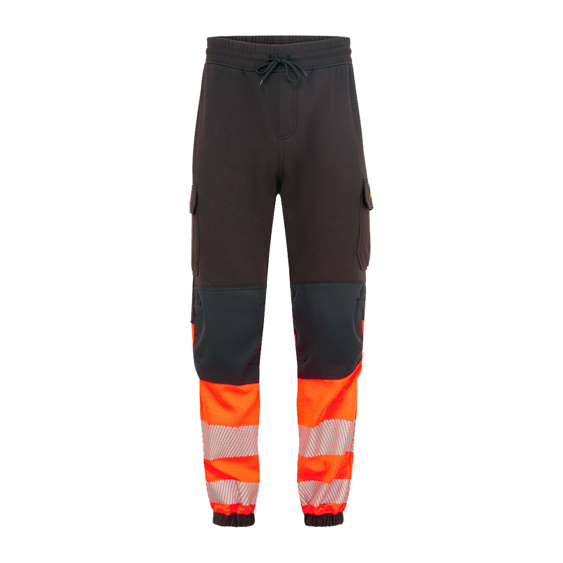 PortWest FR438 MultiNorm Warnschutz-FR-Jogger in Schwarz-Orange, inhärent flammhemmende Arbeitshose mit elastischem Bund, Cargotaschen, gerippten Bündchen und Reflexstreifen für Hitze-Arbeitsbereiche