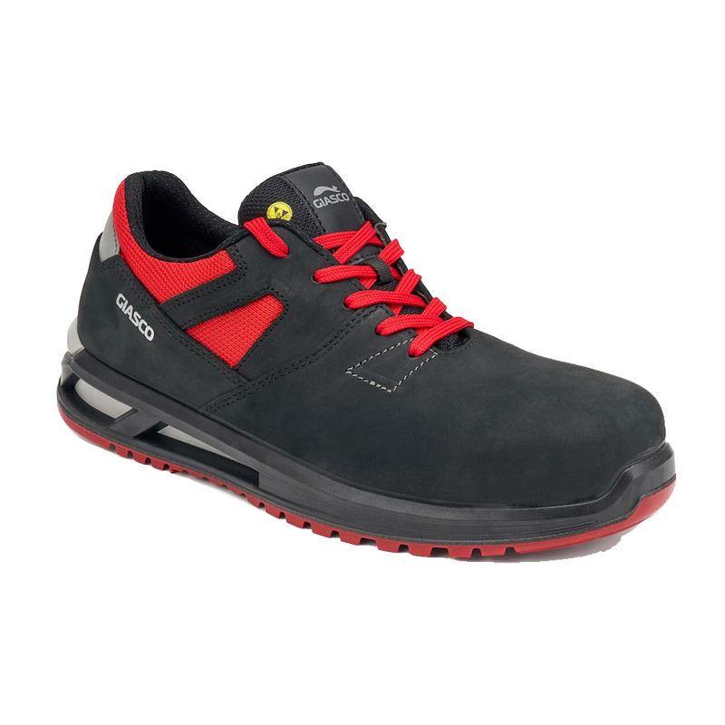 Giasco 3Hybrid Pag S3L Sicherheitsschuh in Schwarz-Rot, niedrige Form aus Nubukleder mit 3HYBRID Sohle für maximale Dämpfung und Energierückgabe