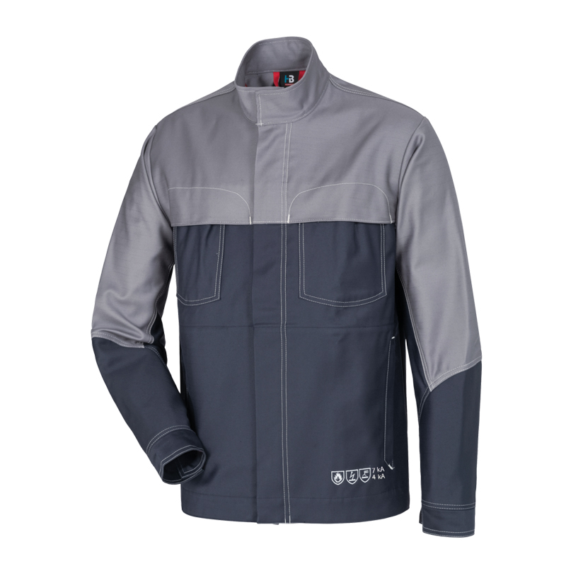 HB 4arc MultiNorm Blouson 4 kA + 7 kA | APC2 von HB Protective Wear, flammhemmende antistatische Schutzjacke in Grau und Dunkelblau für Störlichtbogenklasse 2