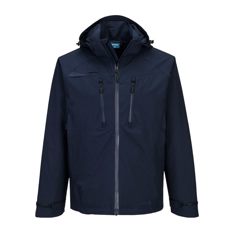 PortWest Herrenjacke in Dunkelblau mit Kapuze, Frontreißverschluss und Brusttaschen – funktionale Outdoor- und Arbeitsjacke