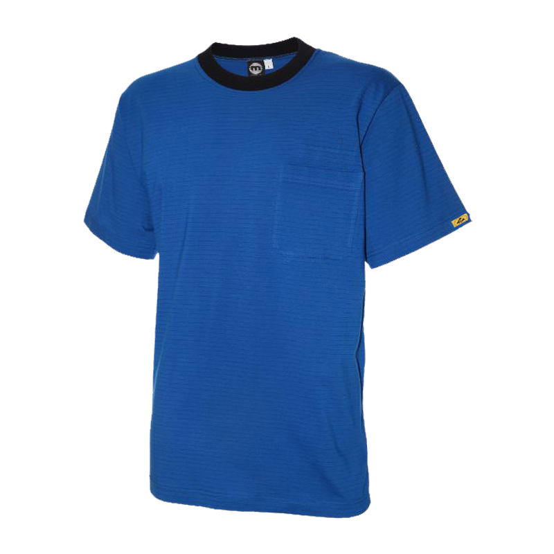 Blaues Mimoza ESD T-Shirt für Produktschutz in EPA-Bereichen 10⁵ bis 10⁸, kurzärmelig nach EN 61340