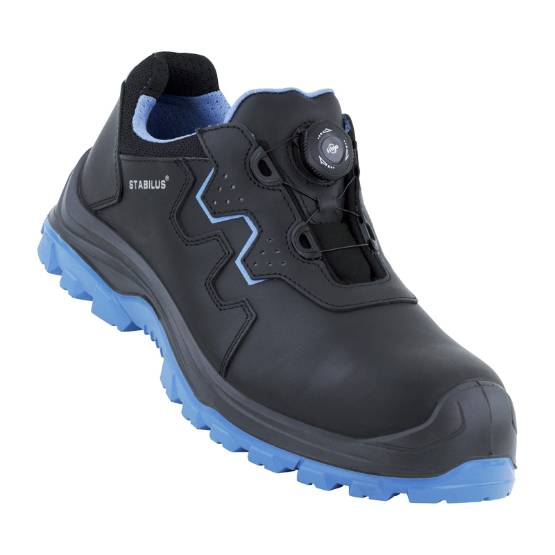 Stabilus Alex Low Blue Twist ESD S3S Sicherheitsschuh mit Schnellschnürung, metallfrei, schwarz-blau, Low-Top mit robuster Sohle für Baustelle und Outdoor