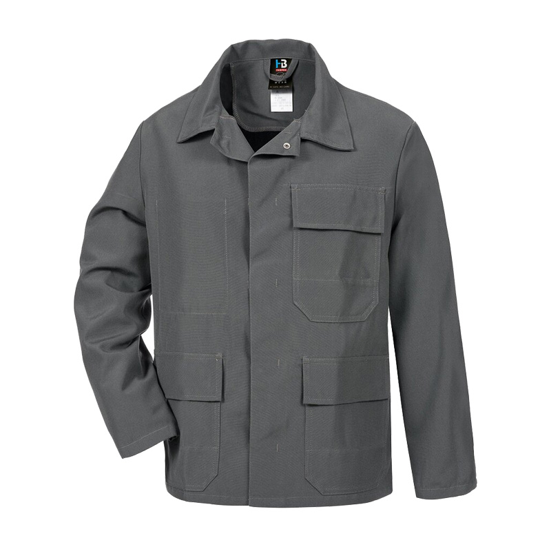 Graue HB CHEMstandard Chemikalienschutz Jacke von HB Protective Wear, robuste Arbeitsjacke mit Chemikalienschutz nach EN 13034 Typ 6