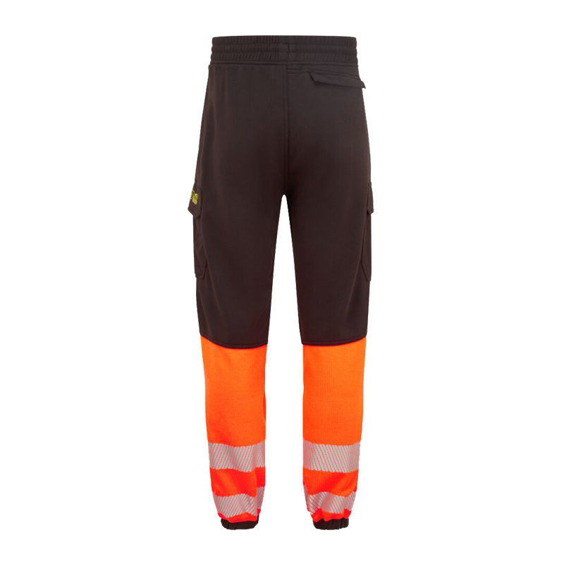 PortWest FR438 MultiNorm Warnschutz FR Jogger in Schwarz-Orange, inhärent flammhemmende Arbeitshose mit Reflexstreifen, elastischem Bund und Bündchen für Hitze-Arbeitsbereiche