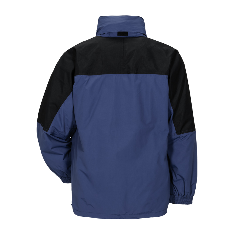 Rückansicht der Planam Redwood Jacke 2 in 1 mit Fleecejacke in Blau-Schwarz, funktionale Arbeitsjacke mit hohem Kragen