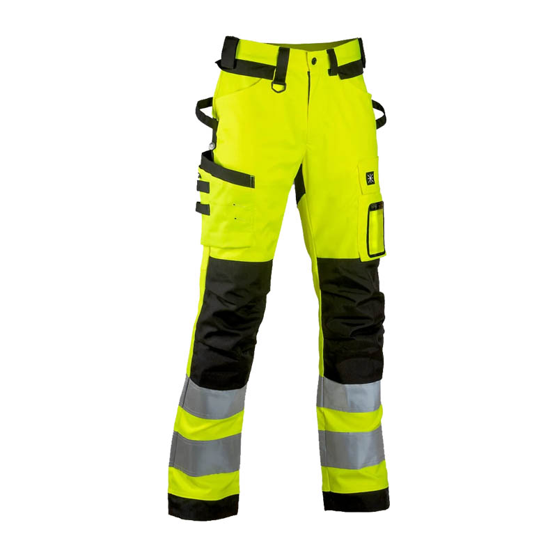 Dimex 6154Y Warnschutz Stretch Hose mit viel Funktion Klasse 2, gelb-schwarze Arbeitshose mit Reflexstreifen, Knieverstärkung und Funktionstaschen