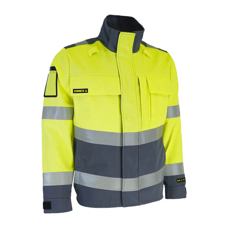 Dimex 6446 MultiChem Warnschutz Jacke in Gelb-Grau, 6-fach zertifiziert, Klasse 2, Schutz vor Hitze, Flammen, Schweißfunken, elektrostatischen Gefahren und leichten Chemikalienspritzern