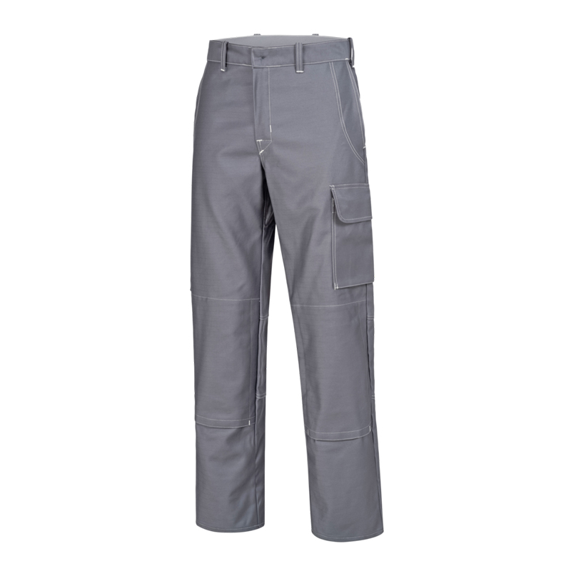 Graue HB 4arc MultiNorm Hose 4 kA + 7 kA APC2 von HB Protective Wear, Schutz-Arbeitshose mit Seitentasche, Frontansicht