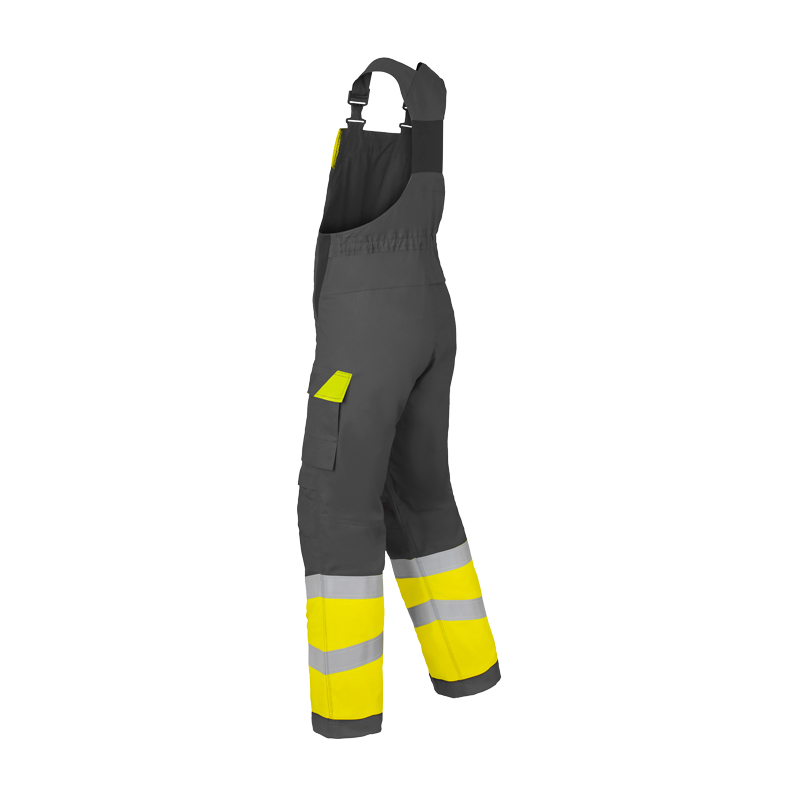 HaVeP Multi Protector+ MultiNorm Warnschutz Latzhose Klasse 1 APC1, anthrazitfarbene Latzhose mit gelben Warnschutzeinsätzen und Reflexstreifen