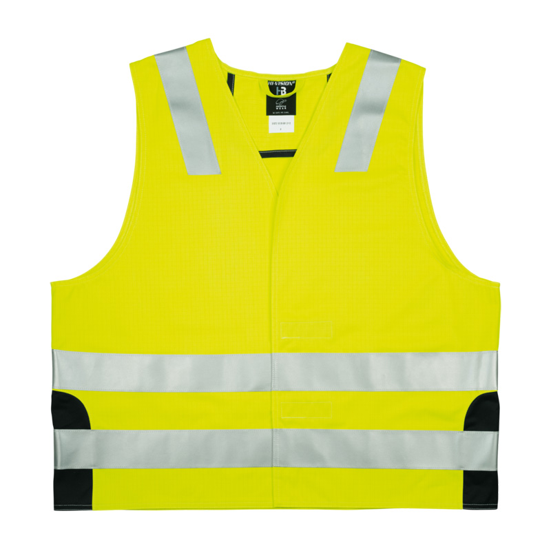 HB Protective Wear MODarc & vis MultiNorm Warnweste FR, gelbe flammhemmende Warnweste mit umlaufenden Reflexstreifen für hohe Sichtbarkeit und Schutz