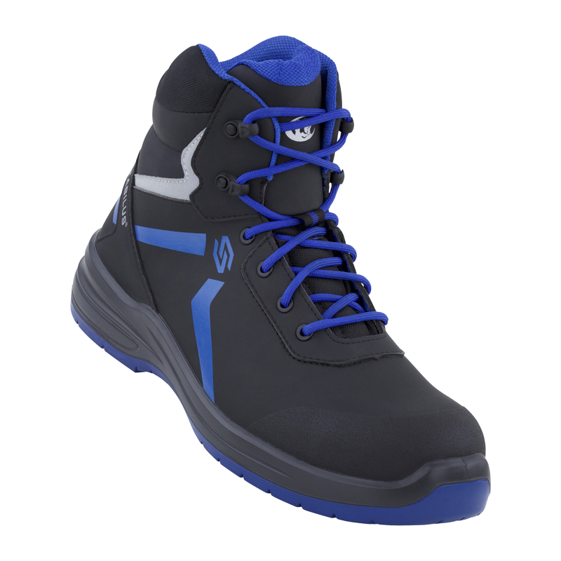 Stabilus Mika Low Blue ESD S3 Sicherheitsschuhe metallfrei 7325, schwarz-blauer Arbeitsschuh aus Mikrofaser mit hohem Schaft