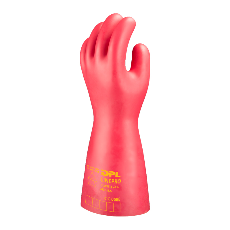 Roter elektrisch isolierender Latex-Handschuh von BSD nach IEC 60903, Klasse 1, für Arbeiten bis 7,5 kV AC