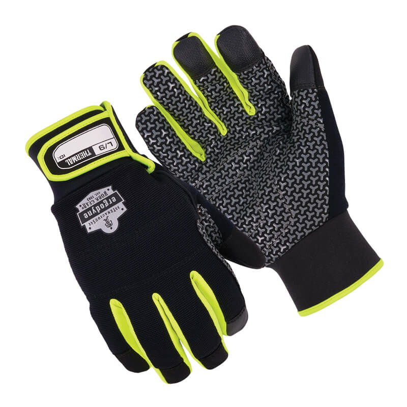 Ergodyne ProFlex 850 Kälteschutz-Handschuhe für Kühl- und Gefrierhäuser, touchscreenfähig, mit Silikon-Grip auf Handfläche und Fingern in Schwarz-Neongelb