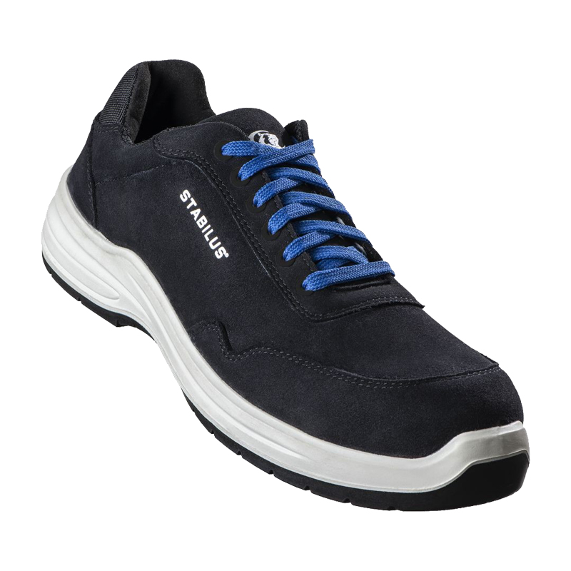 Stabilus Jorden Low Black ESD S3 Sicherheitsschuh 7320, metallfrei, schwarzer Low-Top Arbeitsschuh mit blauen Schnürsenkeln und heller Sohle
