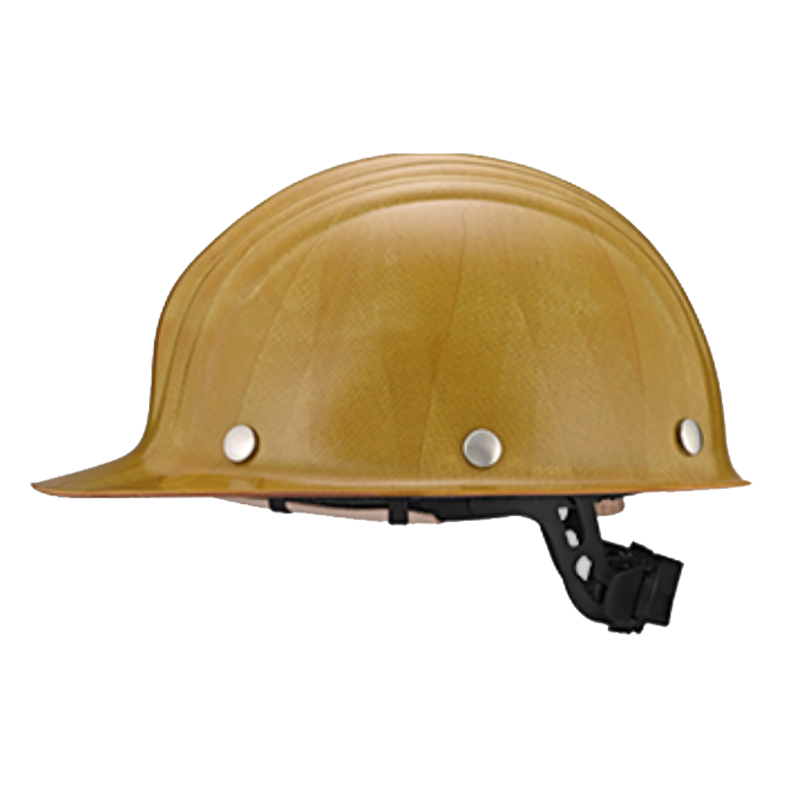 Schuberth Schutzhelm in gelber Ausführung mit kurzem Schirm und Kinnriemen, Seitenansicht auf weißem Hintergrund