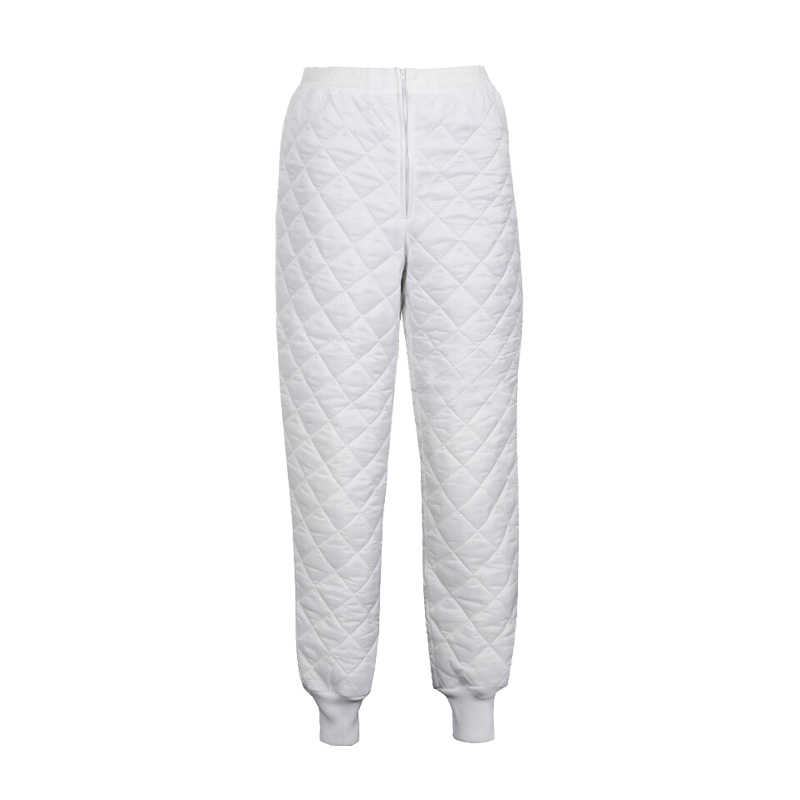 Weiße, gesteppte TEMPEX THERMO HYGIENE Hose von HB Protective Wear mit Bündchen, hygienetaugliche Thermohose für Kälteschutz in Kühlhaus und Food-Bereich