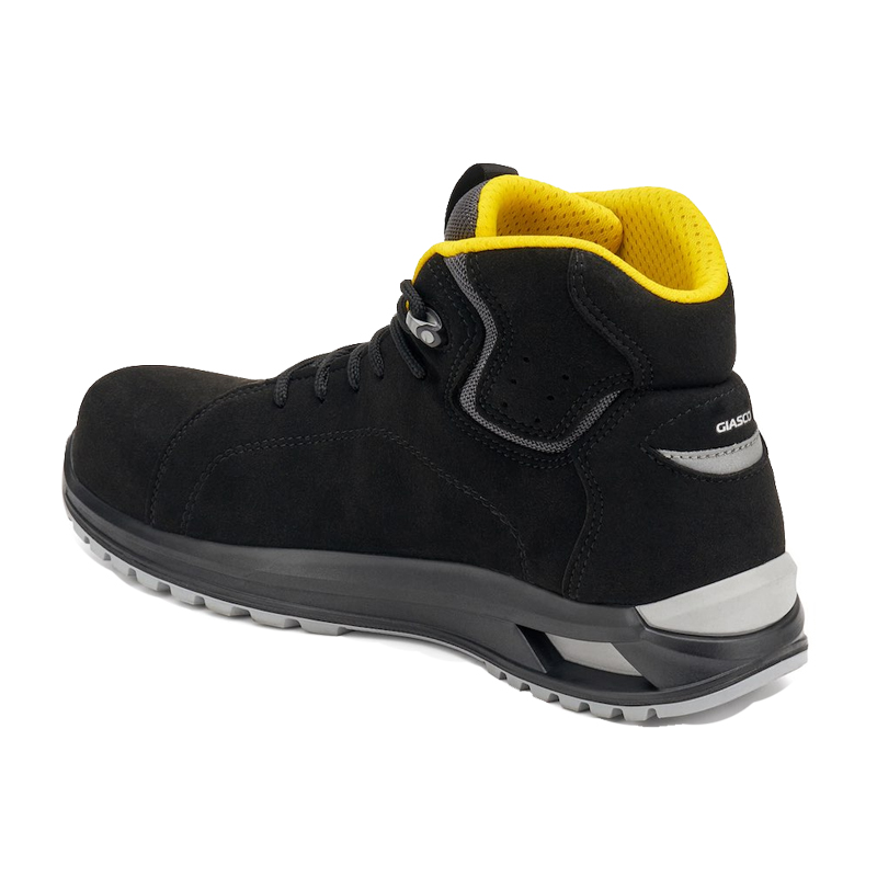 Giasco 3Hybrid ESD Borneo Sicherheitsstiefel S3L in Schwarz mit gelbem Innenfutter, knöchelhoch, mit max. Dämpfung, ESD-Schutz und rutschhemmender Sohle