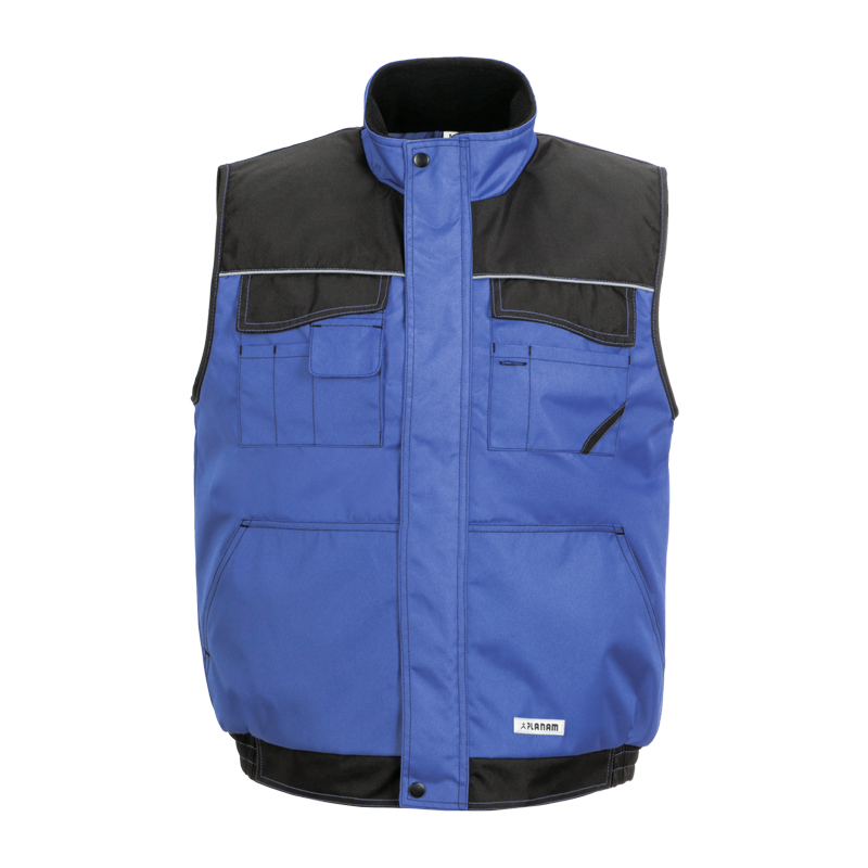 Planam Dust Weste mit Reflexbiesen von Planam in Blau-Schwarz, robuste Arbeitsweste mit Stehkragen, Reflexbiesen und mehreren Taschen
