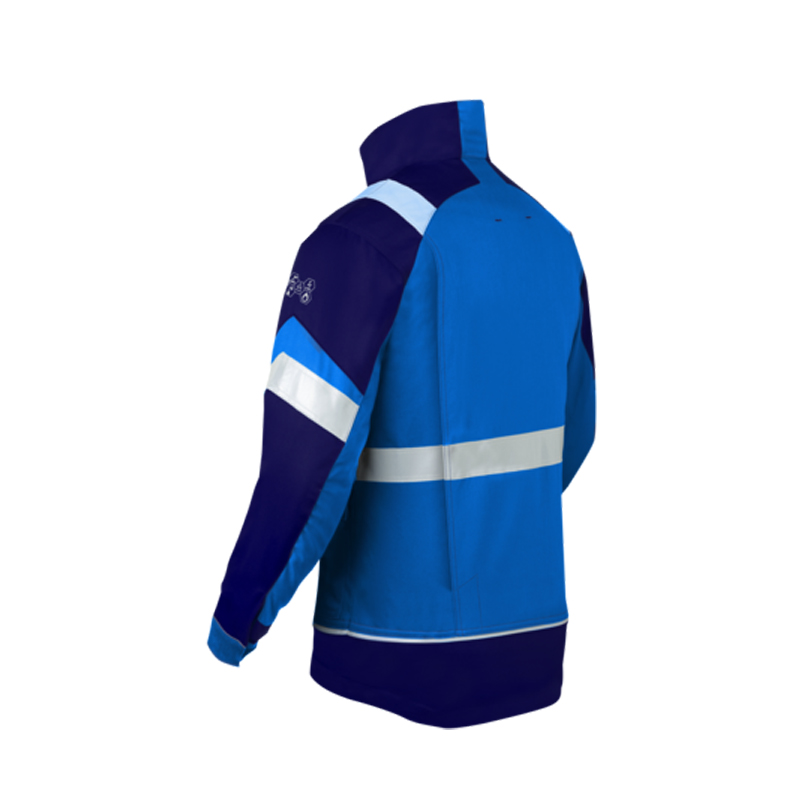 Rückansicht der HaVeP 5Safety Image+ 50388 MultiNorm Damen Jacke APC1 in Blau mit Reflexstreifen, IEC 61482-2 zertifiziert