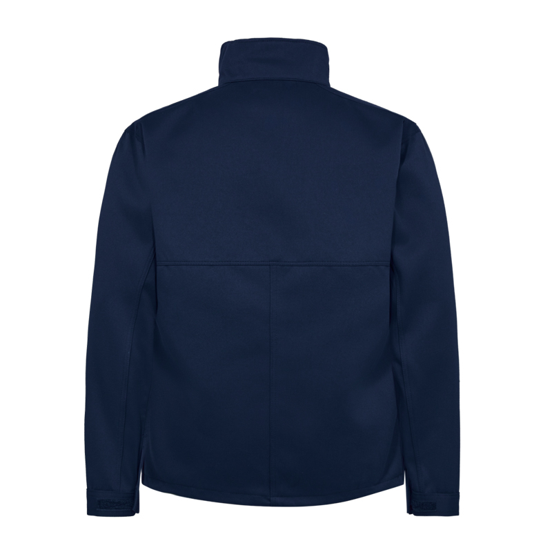 Rückansicht einer dunkelblauen Jacke von Engel mit Stehkragen und langen Ärmeln
