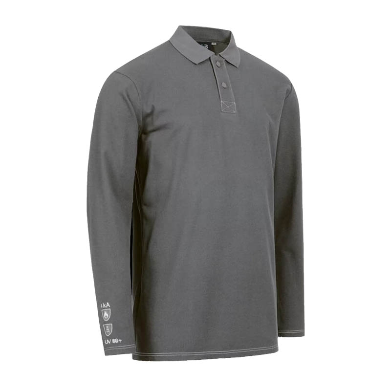 Graues HB MODarc MultiNorm Polo-Shirt 4 kA | APC1 von HB Protective Wear, Langarm-Poloshirt mit Kragen für Schutzkleidung