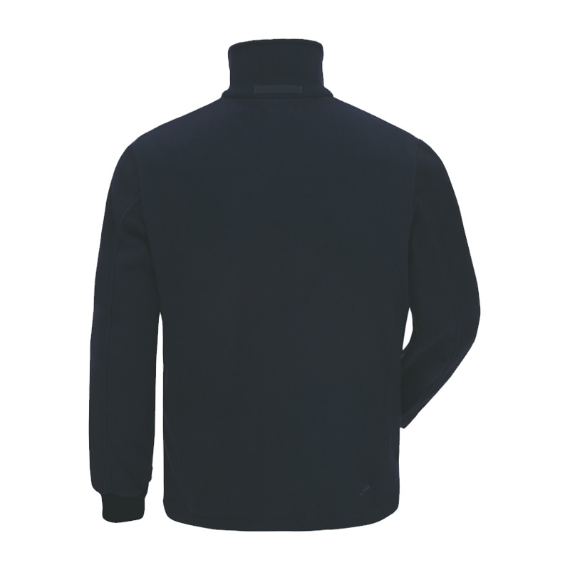 Rückansicht der HB MultiPro MultiNorm Fleece Jacke 4 kA | APC1 von HB Protective Wear in dunkler Ausführung mit Stehkragen