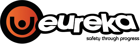 Eureka Logo in Orange und Weiß auf schwarzem Hintergrund – Markenkennzeichnung für Eureka Produkte