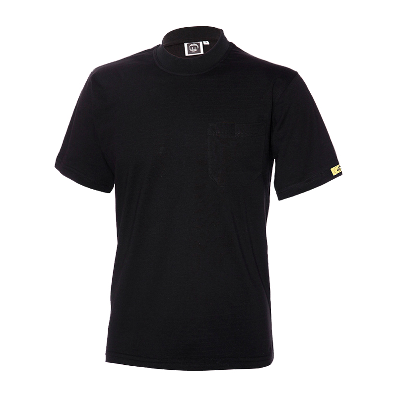 Schwarzes Mimoza ESD T-Shirt mit Brusttasche für Produktschutz in EPA-Bereichen 10⁵ bis 10⁸, gemäß EN 61340