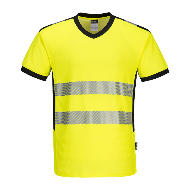 PortWest PW310 Warnschutz T-Shirt mit V Ausschnitt Klasse 2