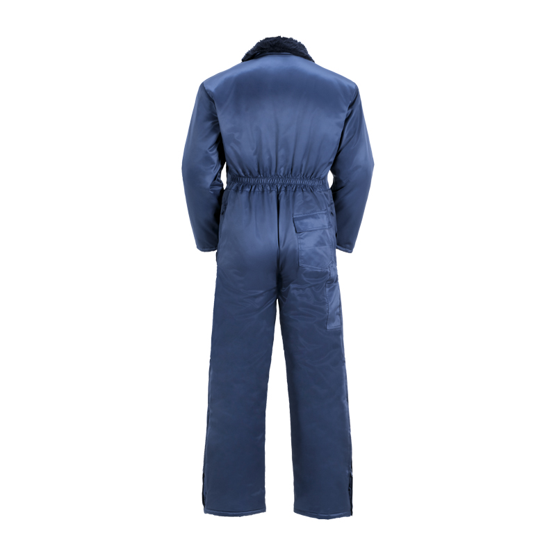 Rückansicht des Planam Gletscher Piloten Overalls, gefüttert und kälteschützend nach EN 342, in Blau mit elastischer Taille und Beinreißverschlüssen