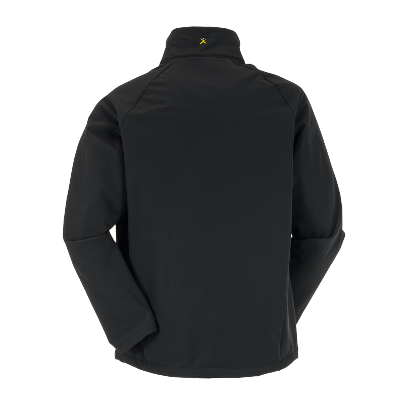 Rückansicht der schwarzen Planam Flash Jacke mit Stretch und Teddyfutter, funktionale Arbeitsjacke mit hohem Kragen