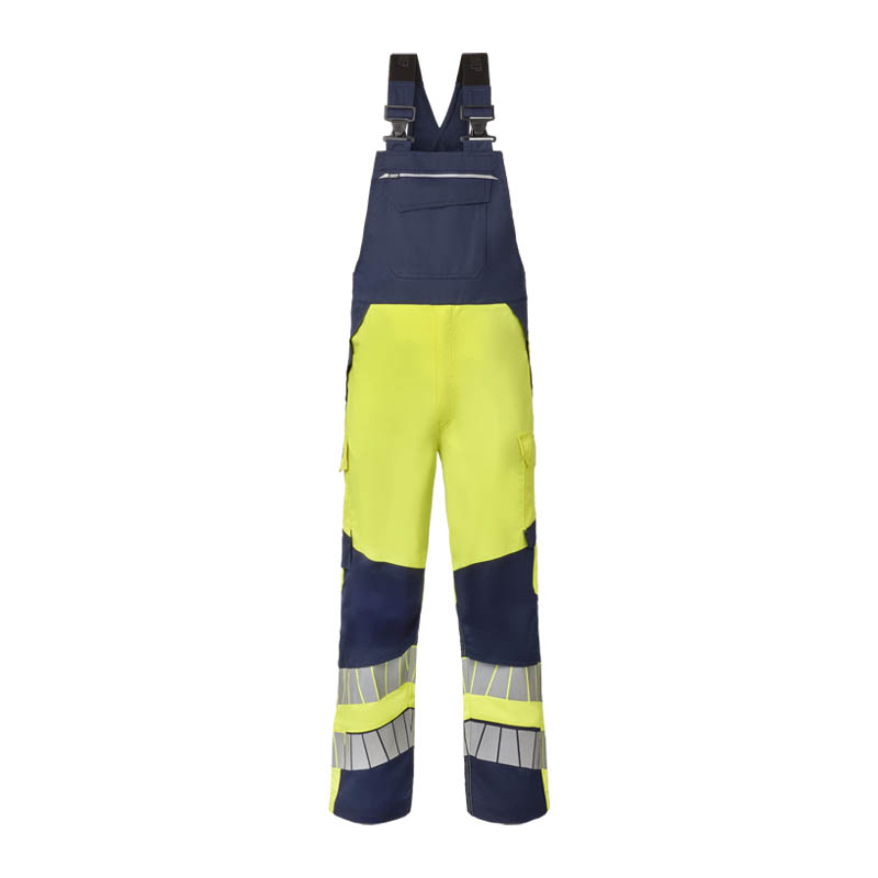 HaVeP Warnschutz-Latzhose in Gelb und Marineblau mit Reflexstreifen, Arbeitslatzhose mit Brusttasche und verstellbaren Trägern