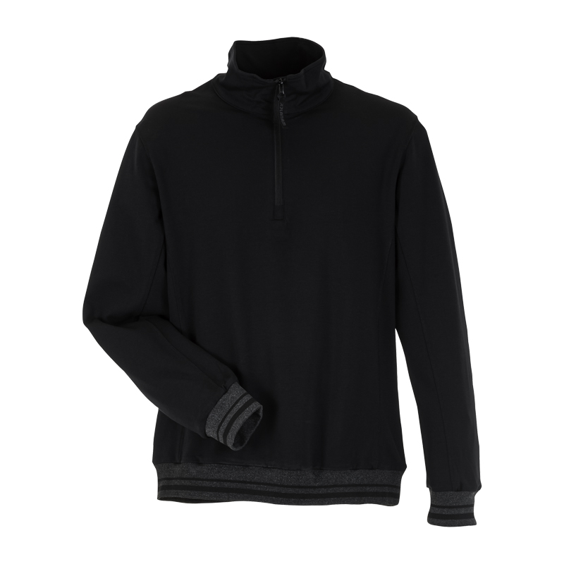 Planam Outdoor Match Troyer mit Strickbündchen in Schwarz, funktioneller Herren-Troyer mit Stehkragen, kurzem Reißverschluss und elastischen Strickbündchen