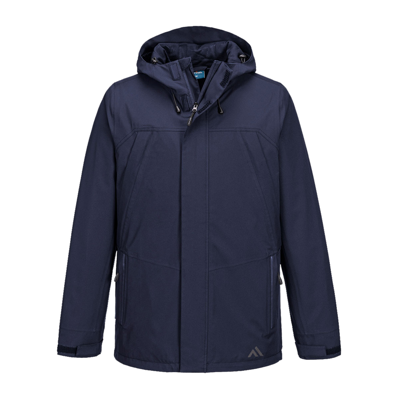 PortWest Herrenjacke in Dunkelblau mit Kapuze, Reißverschluss und Seitentaschen, Frontansicht