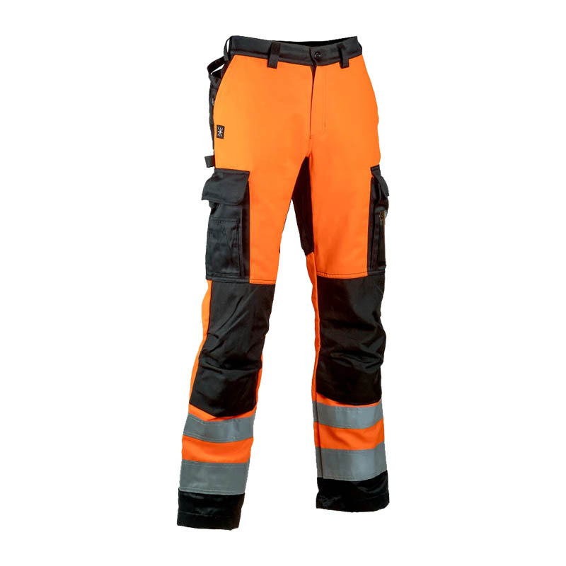 Dimex 6164R leichte Warnschutz Hose Klasse 1, orange-schwarze Arbeitshose mit Reflexstreifen und Seitentaschen