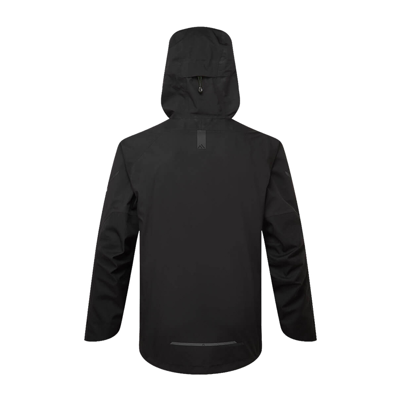 Rückenansicht einer schwarzen PortWest Jacke mit Kapuze, langärmelig und funktionalem Outdoor-Design