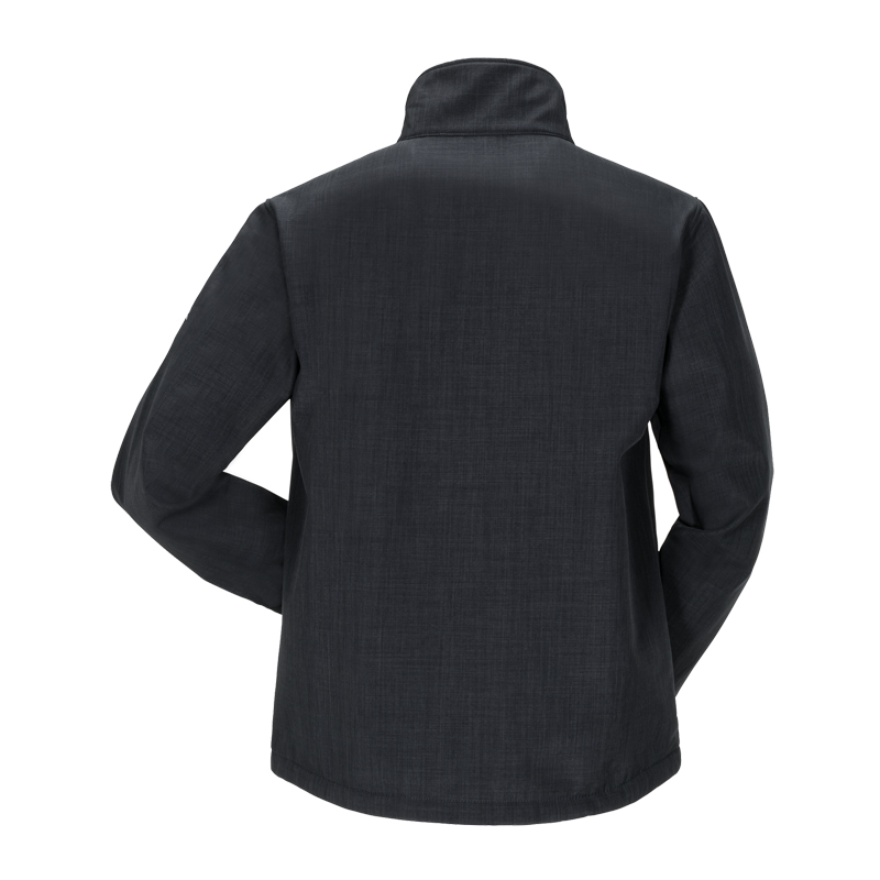 Rückansicht der Planam Neon Softshelljacke mit Neon-Applikationen, funktionale Arbeitsjacke für Wind- und Wetterschutz