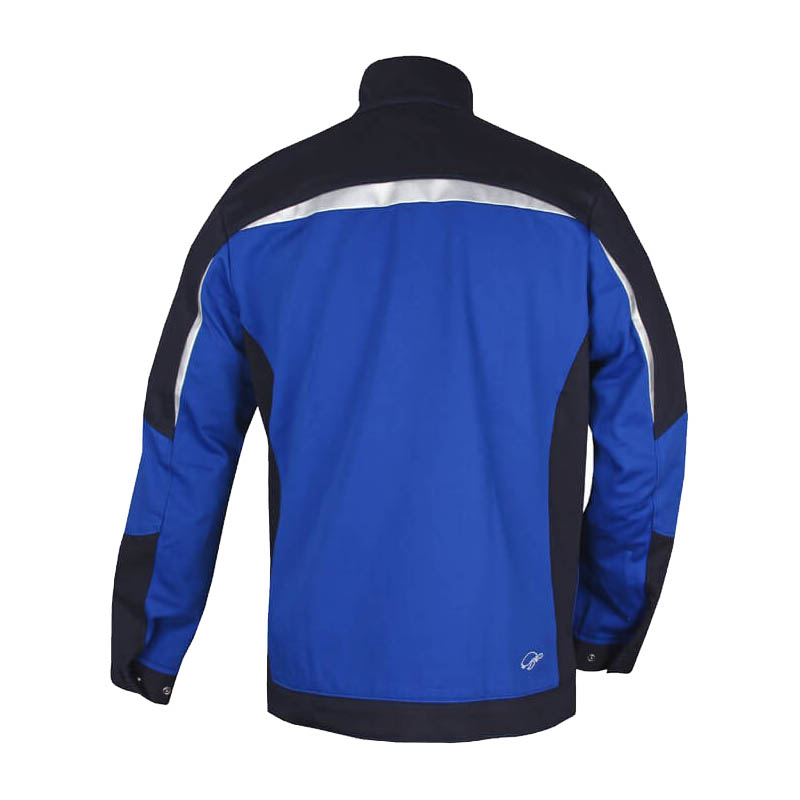 Rückansicht der HB ArcSelect MultiNorm Jacke 4 kA + 7 kA | APC2 von HB Protective Wear in Blau-Schwarz mit Reflexstreifen