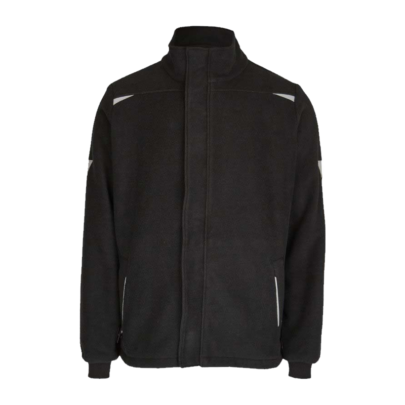 Rofa schwarze Arbeitsjacke mit Stehkragen, verdecktem Frontreißverschluss und reflektierenden Details für Beruf und Arbeit