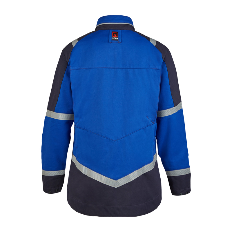 Rofa Multi-Light 2677 MultiNorm Damen Jacke 4 kA + 7 kA APC2, Rückenansicht, blau-dunkelblau mit Reflexstreifen