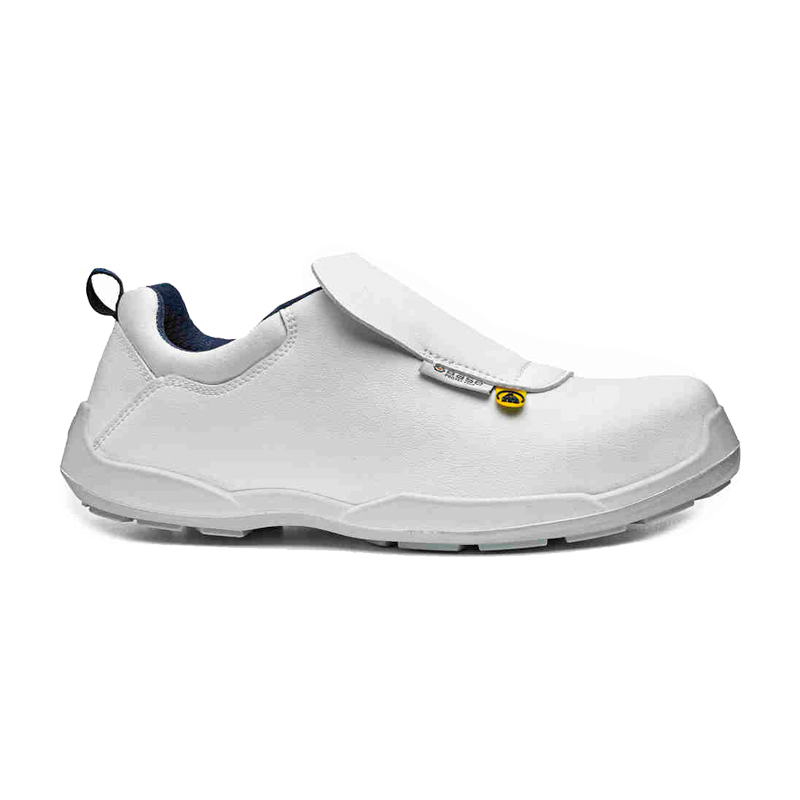 Weißer BASE Bob Hygiene S3S ESD Sicherheitsschuh B0636 als Slipper mit Schutzlasche, ideal für Food-, Hygiene- und ESD-Bereiche